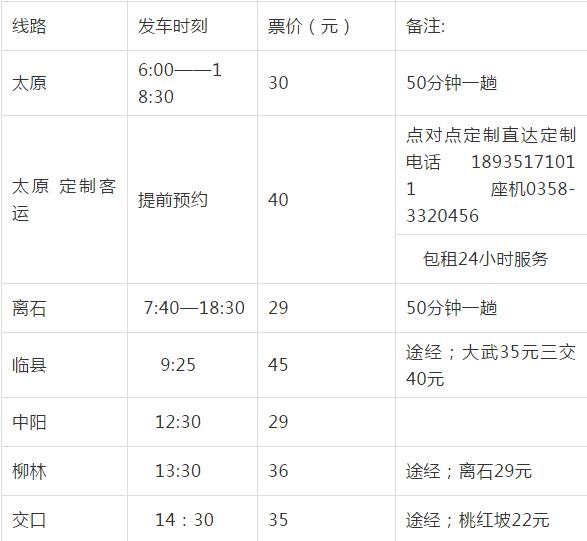 XX月26日汾阳汽车站最新时刻表发布